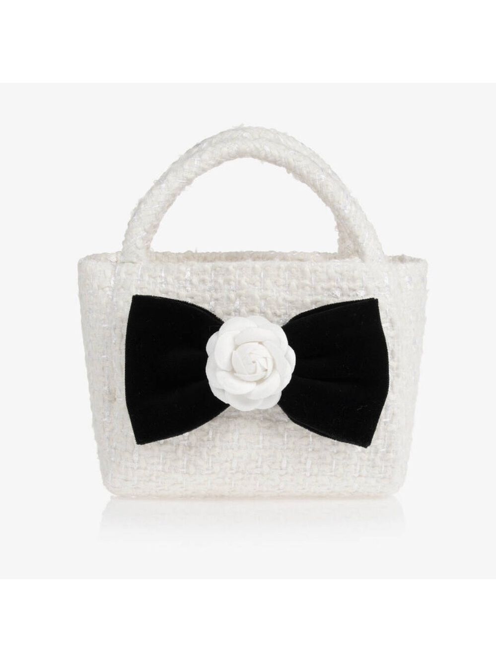 Tweed handbag with black flower/bow